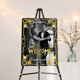 Réception Mariage Art Déco Bienvenue Photo Or