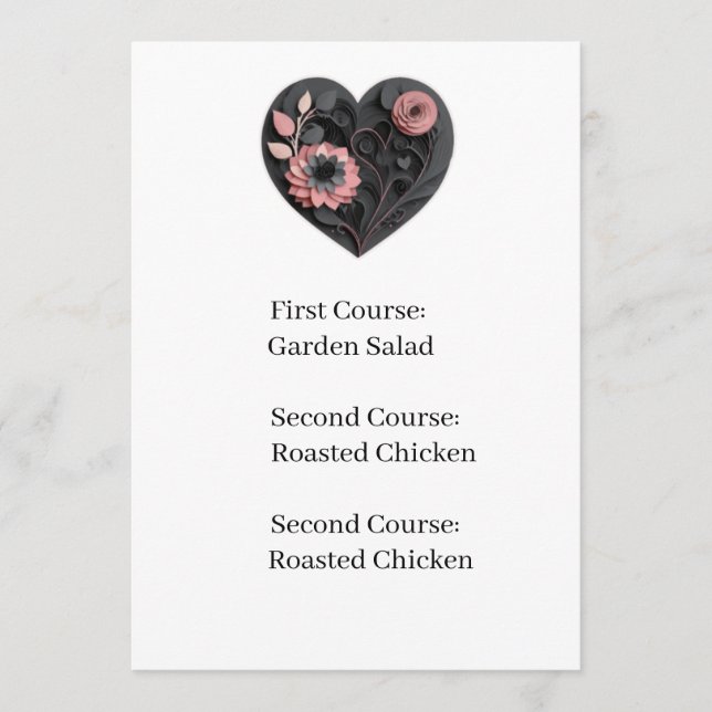 Reception Menu Card Wedding Heart (Devant)