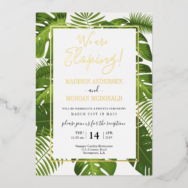 Réception Tropical Elopement Invitation Gold (Recto)