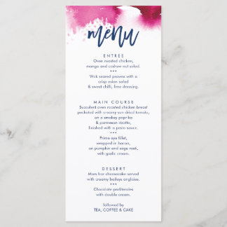 RECEPTION WEDDING MENU cute navy pink watercolor
