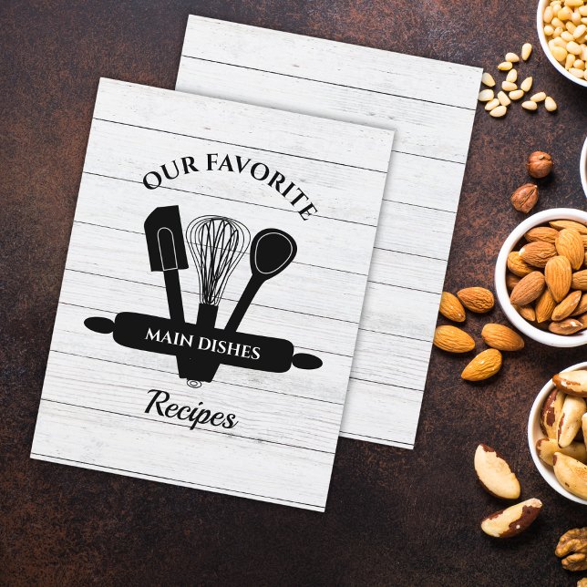 Recette à onglets Rustique en bois blanc Divider l (Rustic White Wood Tabbed Recipe Cookbook Divider)