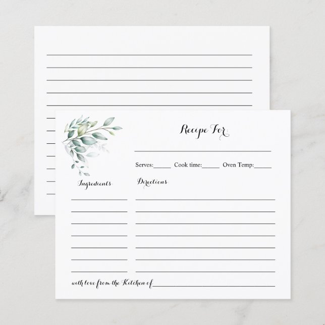 Recette Carte Eucalyptus Fête des mariées verte (Devant / Derrière)