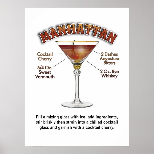 Recette de cocktail Manhattan Art 18"x24" Affiche  (Devant)