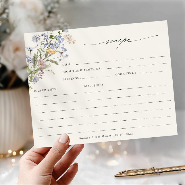 Recette de Fête des mariées Fleur sauvage de print (Colorful Spring Wildflower meadow garden floral Bridal Shower Recipe card)