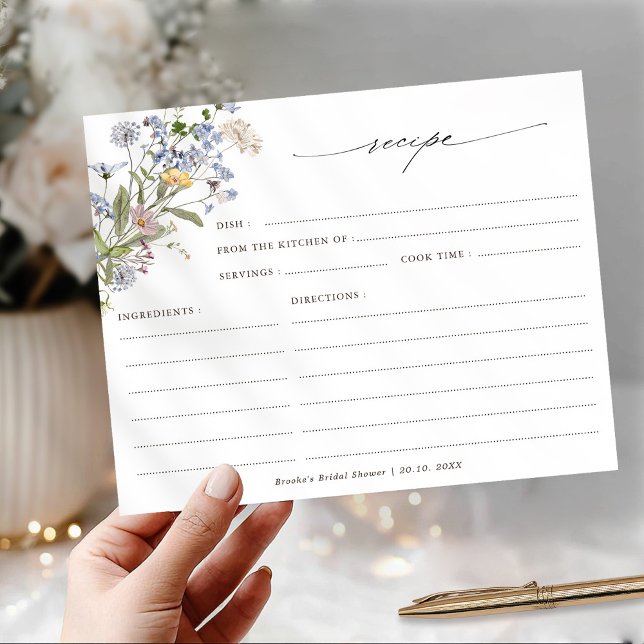 Recette de Fête des mariées Fleur sauvage de print (Colorful Spring Wildflower meadow garden floral  Bridal Shower Recipe card)