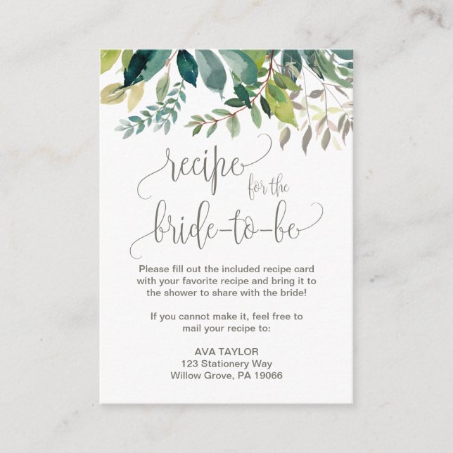 Recette de feuillage pour la carte d'insertion de  (Devant)