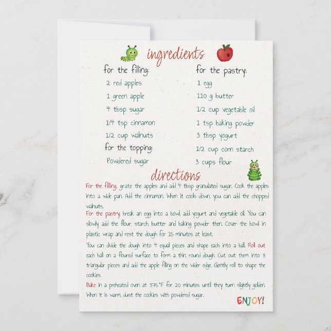 Recette de Noël Apple Cookies Carte de voeux (Dos)