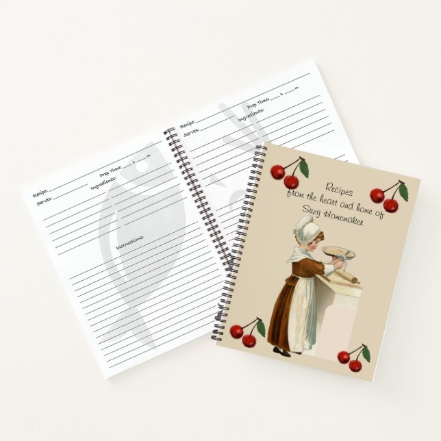 Recette Journal avec Vintage Image de Fille Baking (Intérieur)