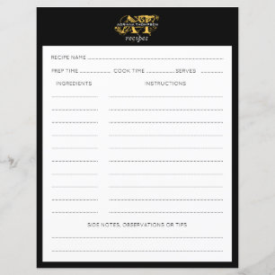 Recette moderne en noir et or noir et or Monogramm