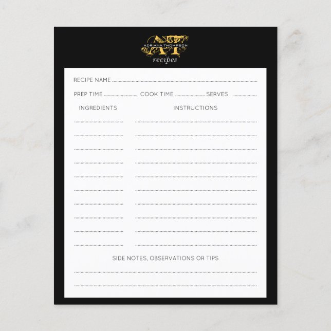 Recette moderne en noir et or noir et or Monogramm (Dos)