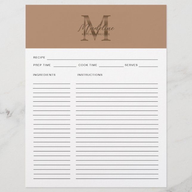 Recette Monogramme Or Métallisé Taupe Script (Devant)