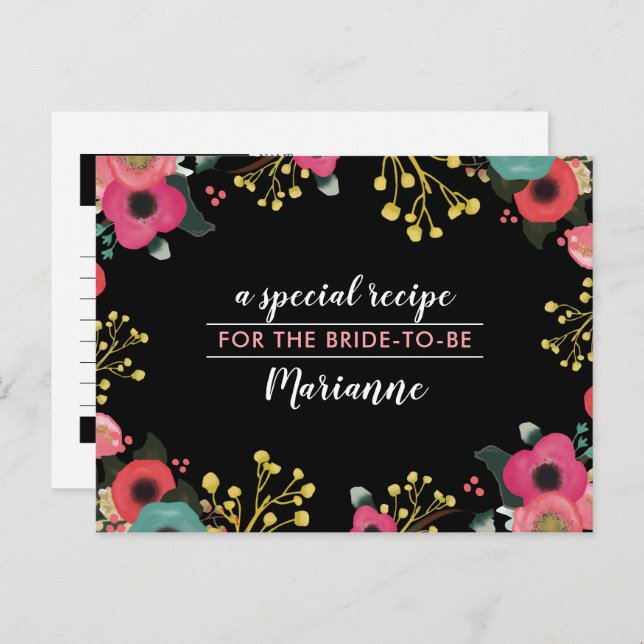 Recette pour la future mariée. Cartes florales mod (Devant / Derrière)
