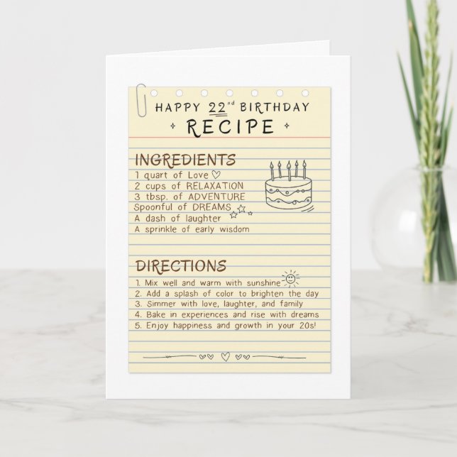 Recette pour la joie : Une carte d'anniversaire 22 (Devant)