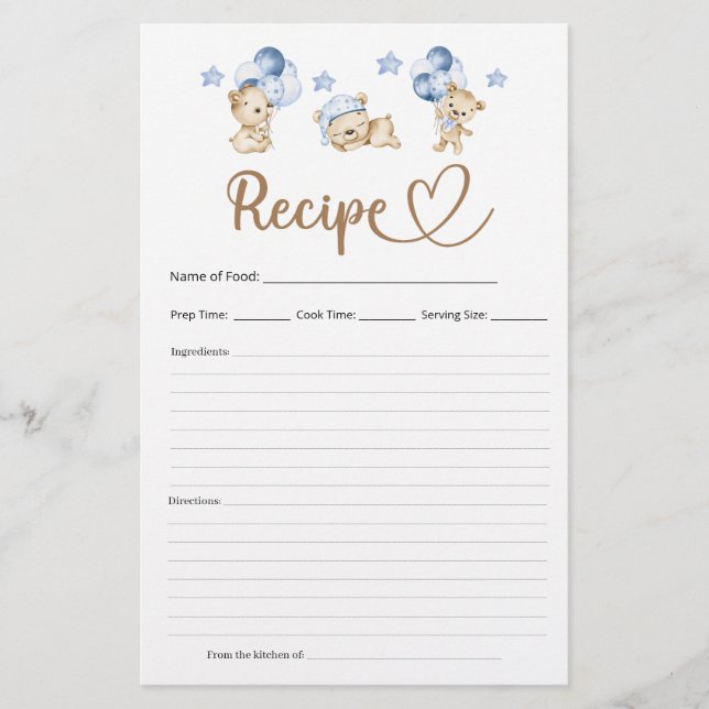 Recette Teddy Bear Baby shower garçon (Devant)