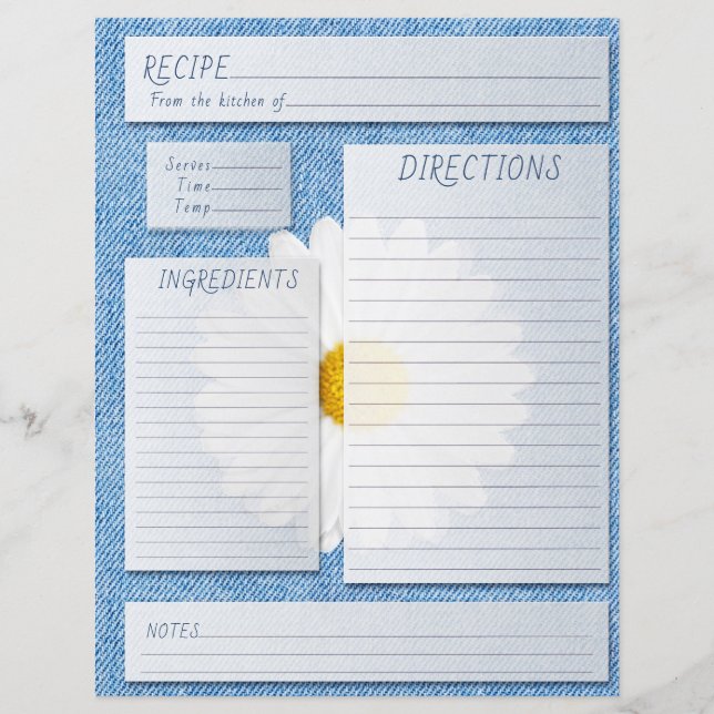 Recettes Cahier de Cuisine Insérer Jeans Daisy Cam (Devant)