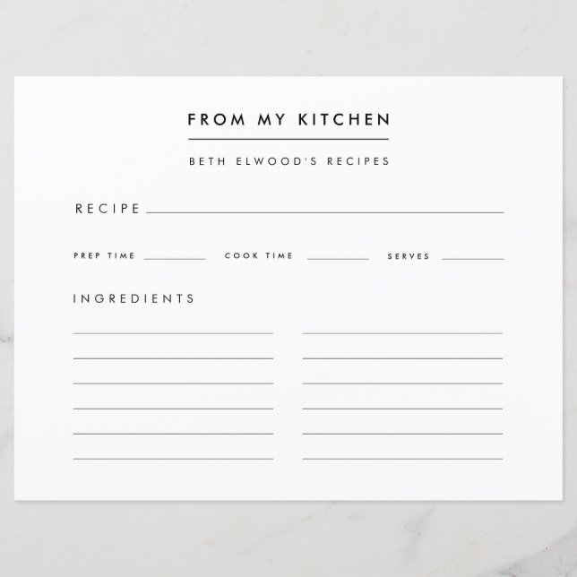 Recettes | Carte de recette moderne de ma cuisine (Devant)