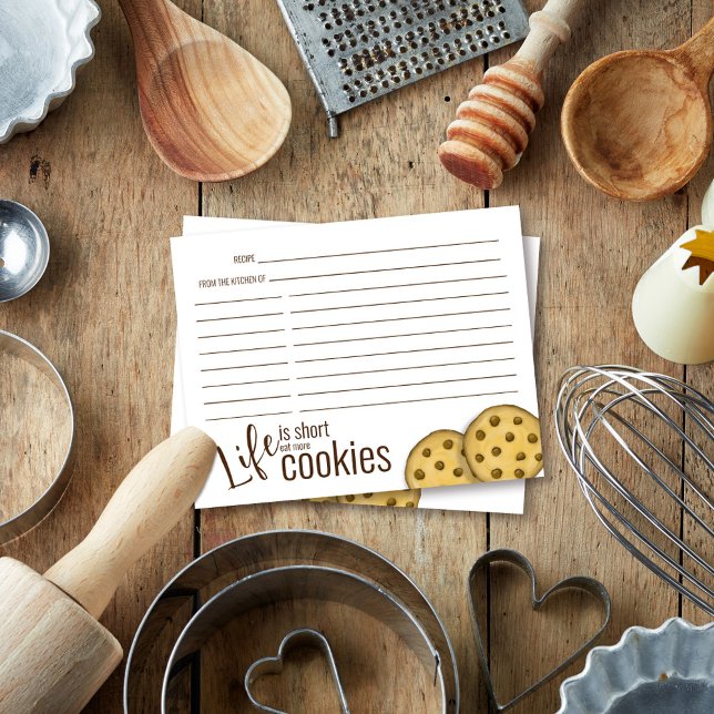 Recettes Cute Baking Chocolate Chip Cookie (Life is Short, eat more cookies. Cute quote recipe cards. )