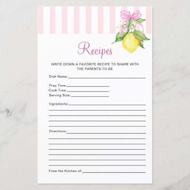 Recettes de Baby Shower aux Citrons (Devant)