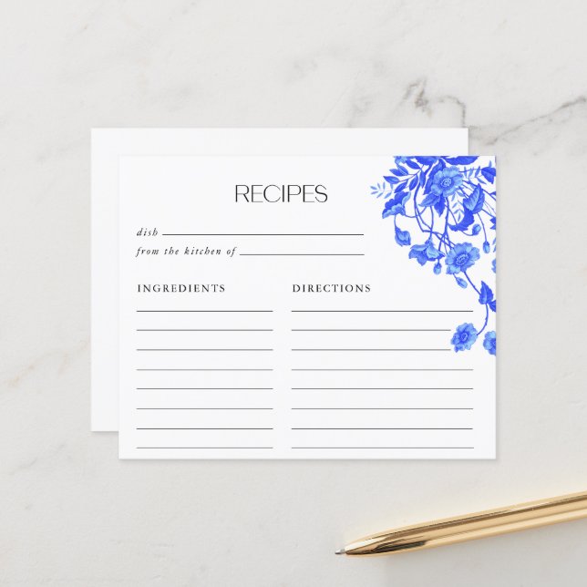 Recettes de Fête de Mariage Florales Toile Bleue V (Devant/Arrière en situation)