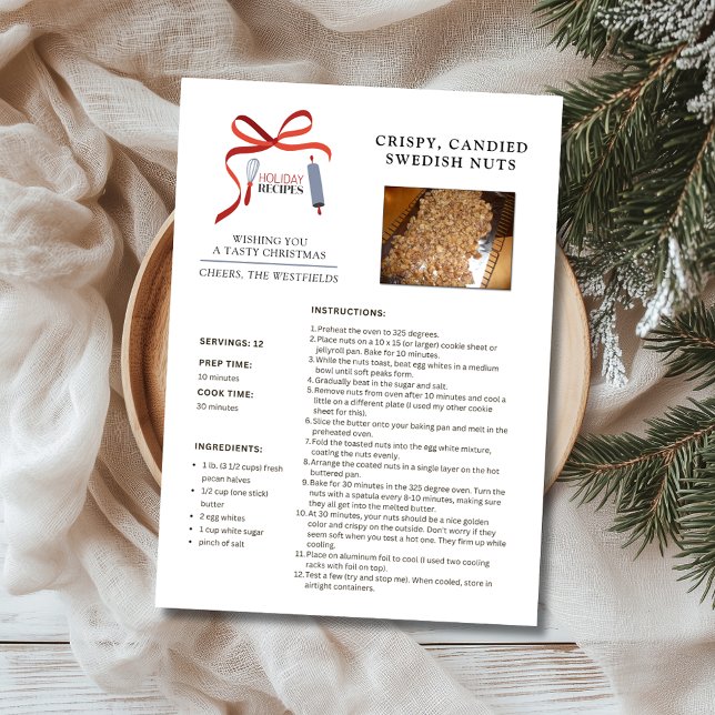 Recettes de fêtes Noix Suédoises Carte de Noël (Crispy Candied Swedish Nuts Holiday Recipe Christmas Card)