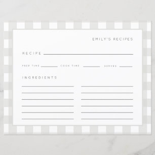 Recettes En vichy Motif Gris et blanc Recette Card
