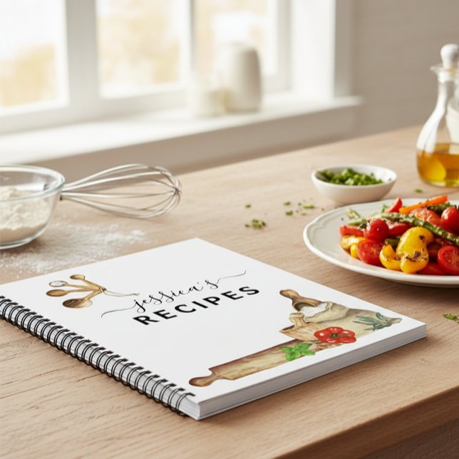 Recettes Livre d'eau Aquarelle Monogramme Cuisine (Créateur téléchargé)