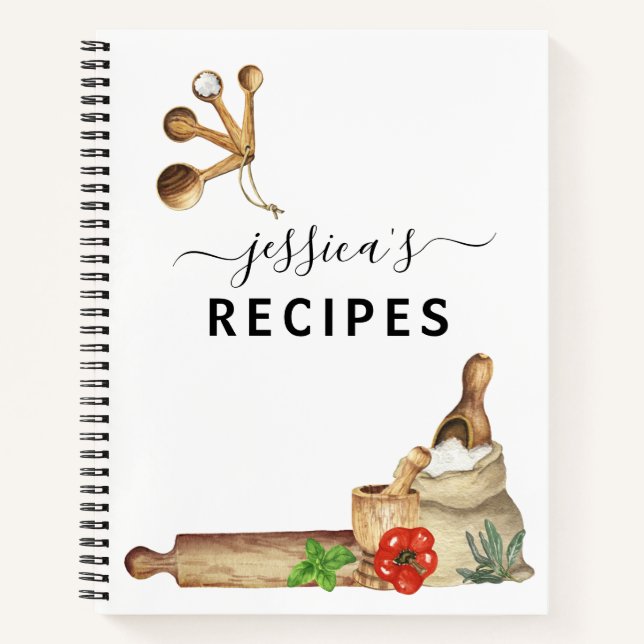 Recettes Livre d'eau Aquarelle Monogramme Cuisine (Devant)