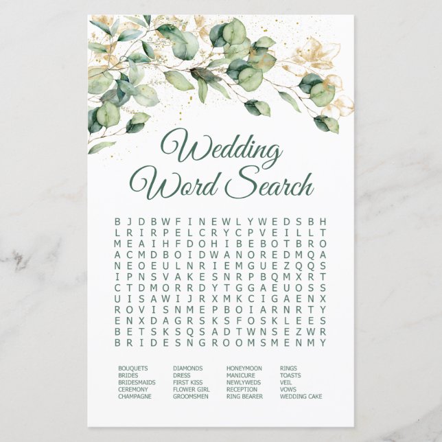 Recherche de mots de mariage au eucalyptus Jeu de  (Devant)