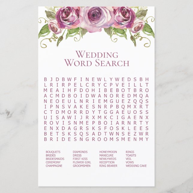 Recherche de mots de mariage aux roses lavande (Devant)