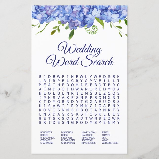 Recherche de mots de mariage Hydrangeas bleues (Devant)