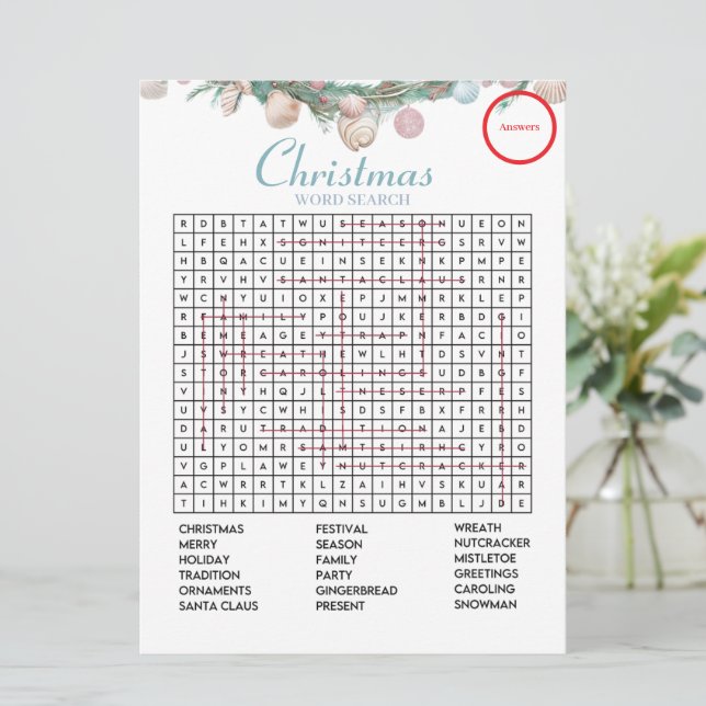 Recherche de mots de Noël côtier  Carte de réponse (Debout devant)