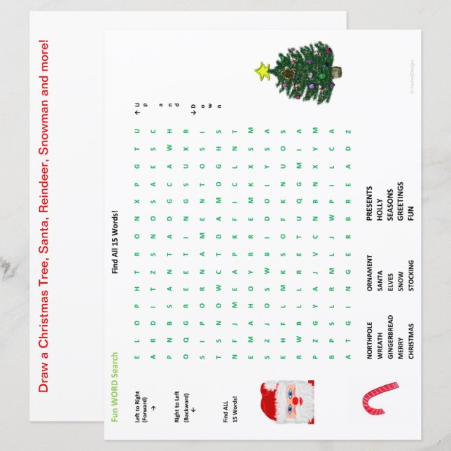 Recherche de mots de Noël d'hiver 15 Doodle Sheets (Devant / Derrière)