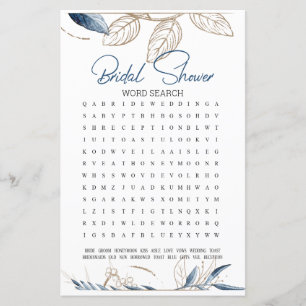 Recherche de mots jeu de Baby Shower Bleu Or Flora