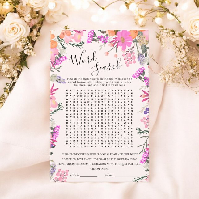 Recherche de mots jeu de baby shower bohème floral (Word Search boho floral bridal shower game)