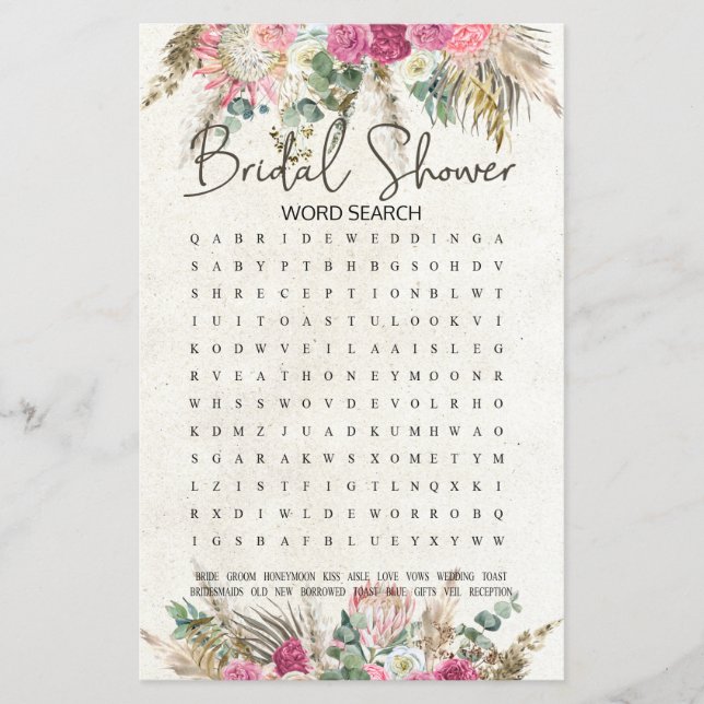 Recherche de mots jeu de Baby Shower Pastel Boho N (Devant)