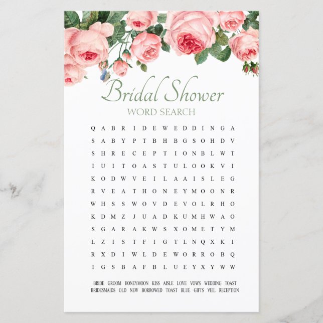 Recherche de mots jeu de Baby Shower Rose Émouvant (Devant)