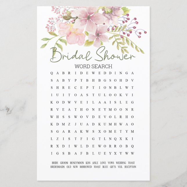 Recherche de mots pour jeu de Baby Shower Rose Blu (Devant)