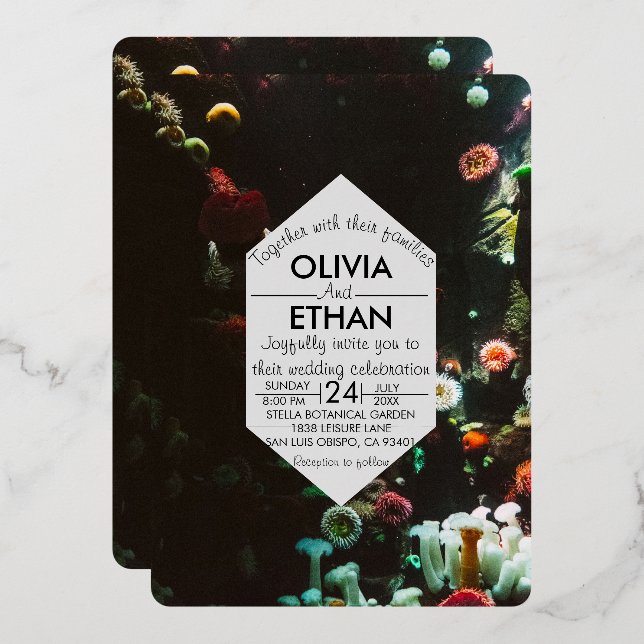 récifs sous-marins Mariage Foil Invitation (Recto/Verso)