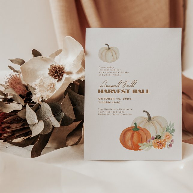 Récolte d'automne ・ Invitation de fête moderne ・ B (fall harvest pumpkin party invitation)