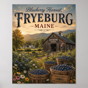 Récolte de myrtilles Fryeburg Maine Affiche vintag