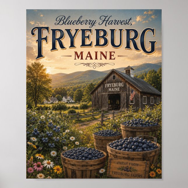 Récolte de myrtilles Fryeburg Maine Affiche vintag (Devant)