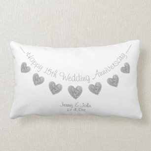 Rectangle 15e anniversaire de Mariage coussin de coeur en cr