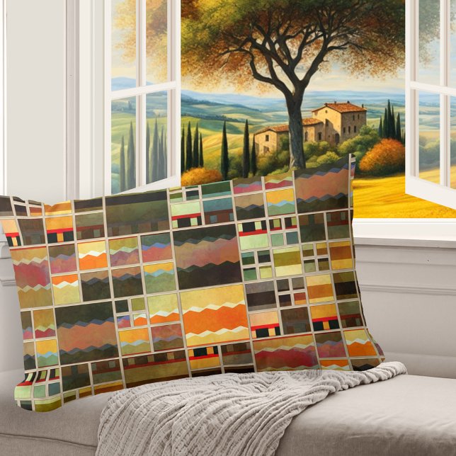 Rectangle Abstrait en verre peint Coussin coloré (Pillow featuring an abstract geometric pattern in a leaded glass or stained glass style)