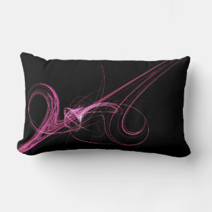 Rectangle Abstrait noir et rose chaud Coussin fractal