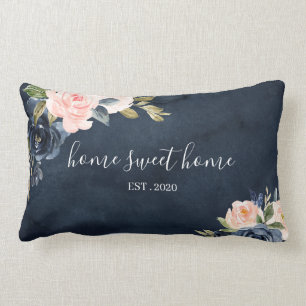 Rectangle Accueil Sweet Home Floral Aquarelle Coussin de mar