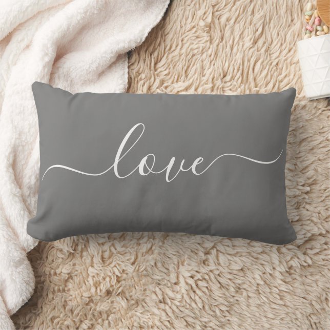 Rectangle AMOUR | Coussin lombaire réversible gris et blanc (Couverture)