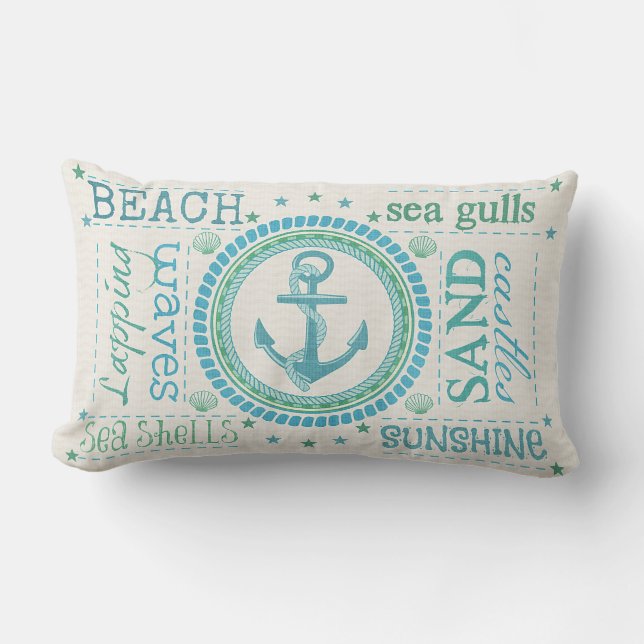 Rectangle Ancre nautique Typographie Beach Lumbar Coussin (Recto)