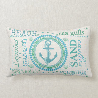 Rectangle Ancre nautique Typographie Beach Lumbar Coussin