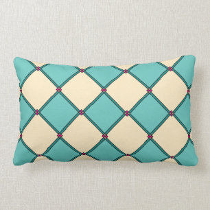 Rectangle Aqua Turquoise Cream Art Déco Style Lumbar Coussin