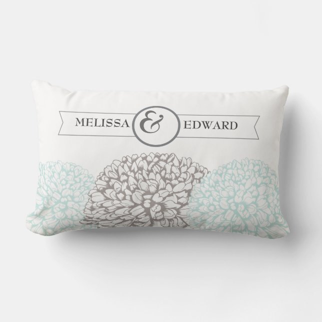 Rectangle Aqua Vintage Zinnias Mariage Ring Bearer Coussin (Recto)
